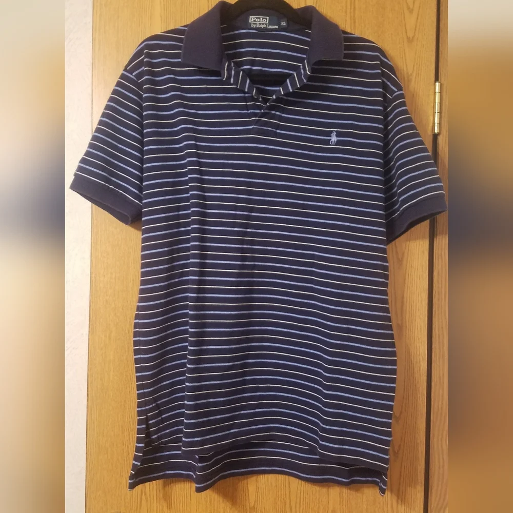 Polo by Ralph Lauren Navy and White Striped Polo Shirt XL